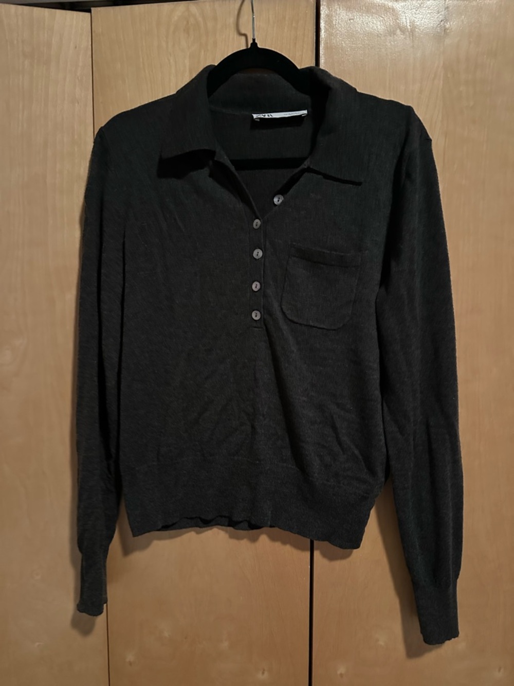 Zara Charcoal Gray Collared Knit Top